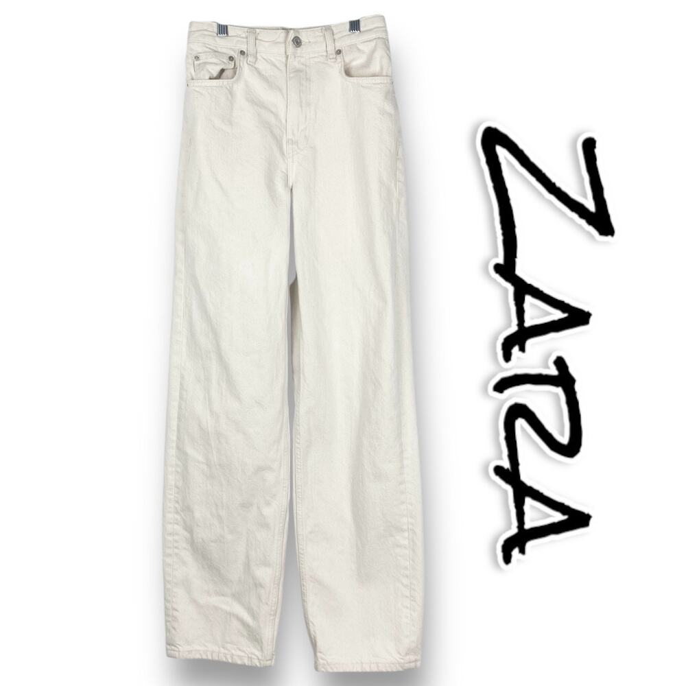 Zara High Rise Boyfriend Jean Oatmeal Ivory Five Pocket Trendy Womens Size 2